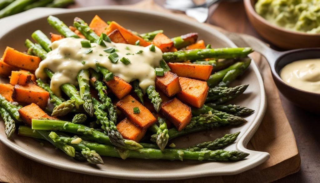 Asparagus Poutine with Sweet Potato Fries