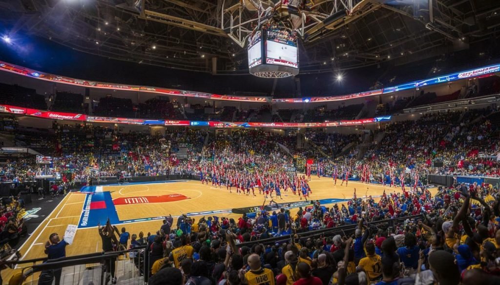 Harlem Globetrotters in action at the Erie Insurance Arena