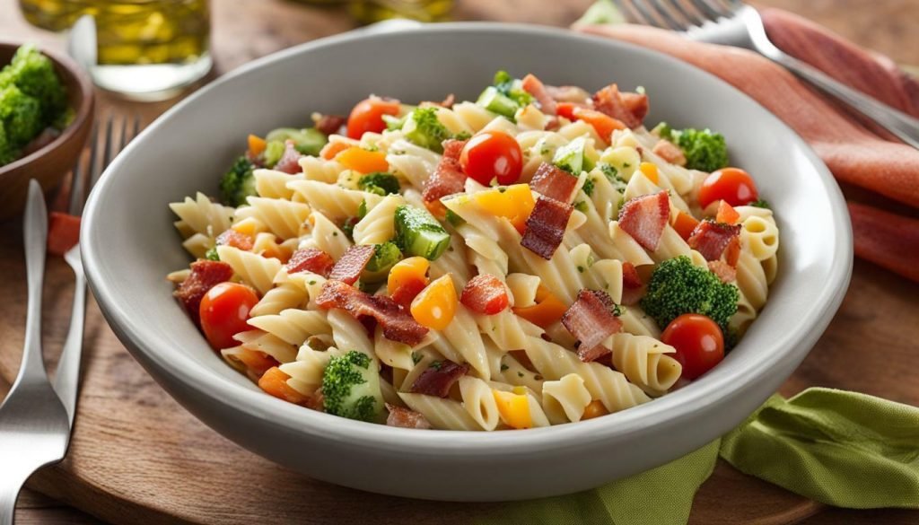 bacon ranch pasta salad with Olive Garden dressing