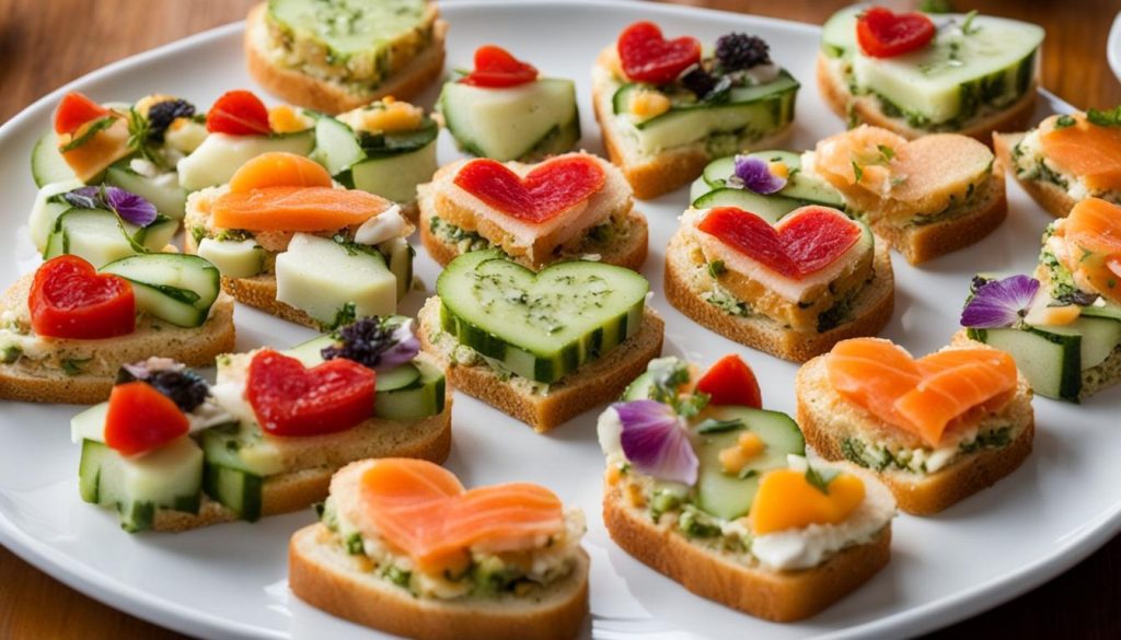 colorful heart-shaped tea sandwiches