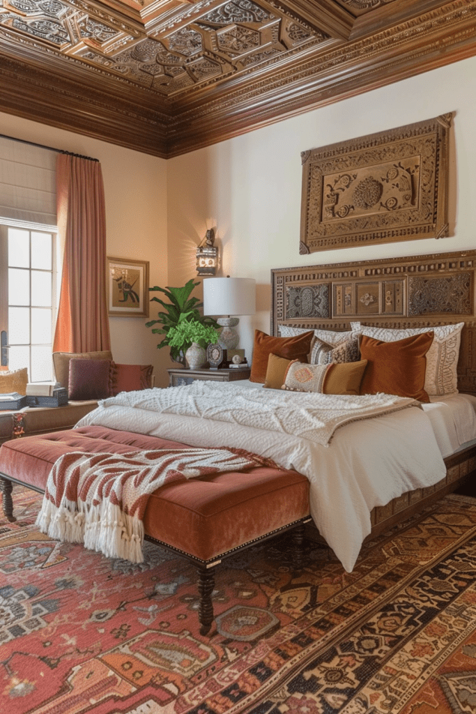 Boho Chic Grandeur: Stylish Bedroom Oasis
