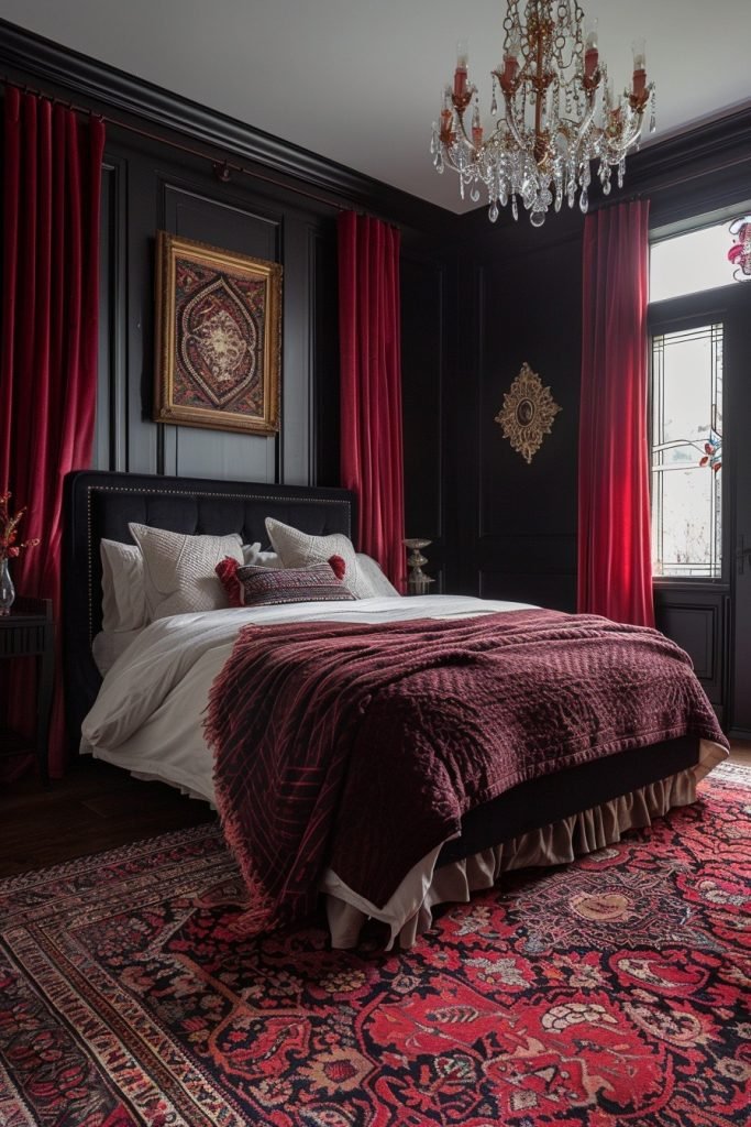 Black with Rich Burgundy Tones
