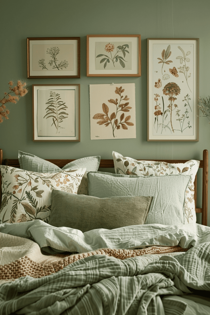 Botanical Prints on Sage Background