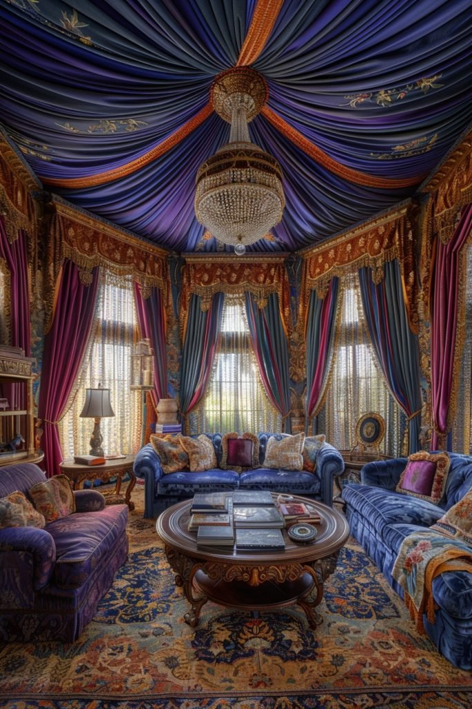 Flamboyant Fabric Ceiling Drapes