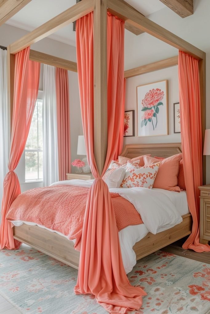 Cheerful Coral Canopy Curtains