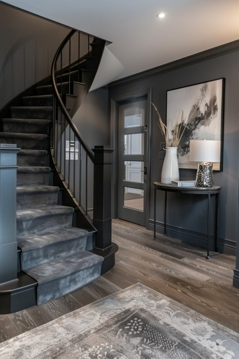 Curated visual reference: Simple And Stylish Monochromatic Entryway Design Reference: 29 Captivating Staircase Entryway Ideas To Transform Your Home
