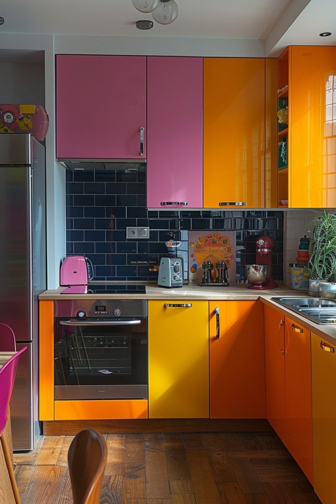 Color Block Themes in Tiny Kitchens