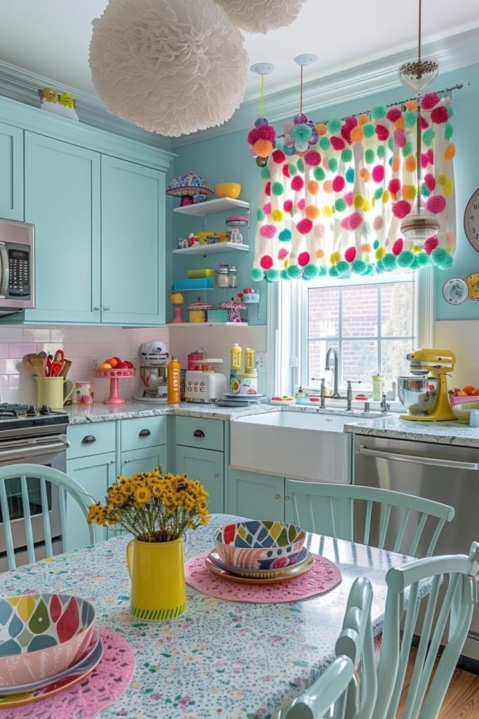 Colorful Pom-Pom Edged Curtains