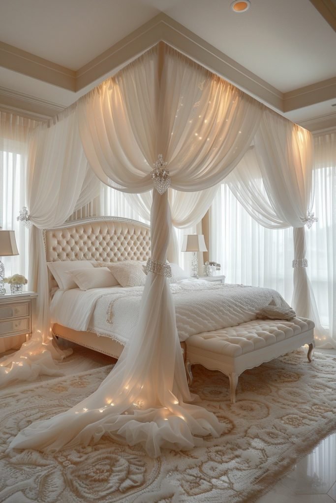 Elegant Pearl Toned Canopy Beds