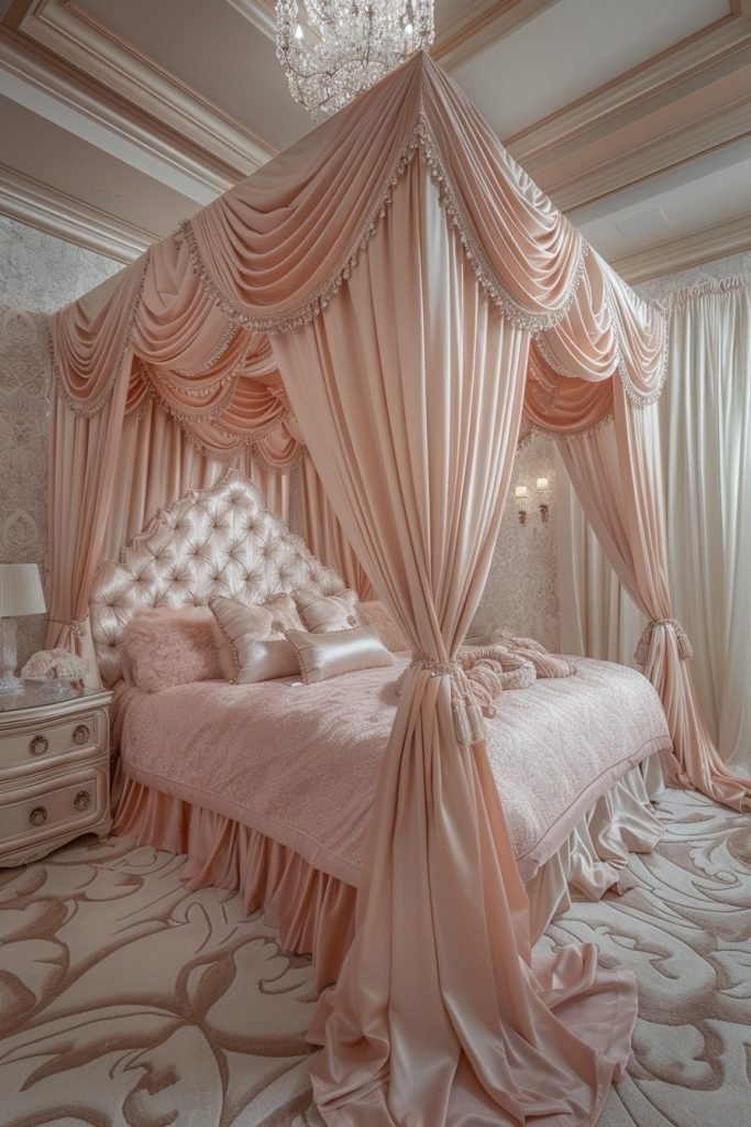 Elegant Satin Draped Canopy Beds