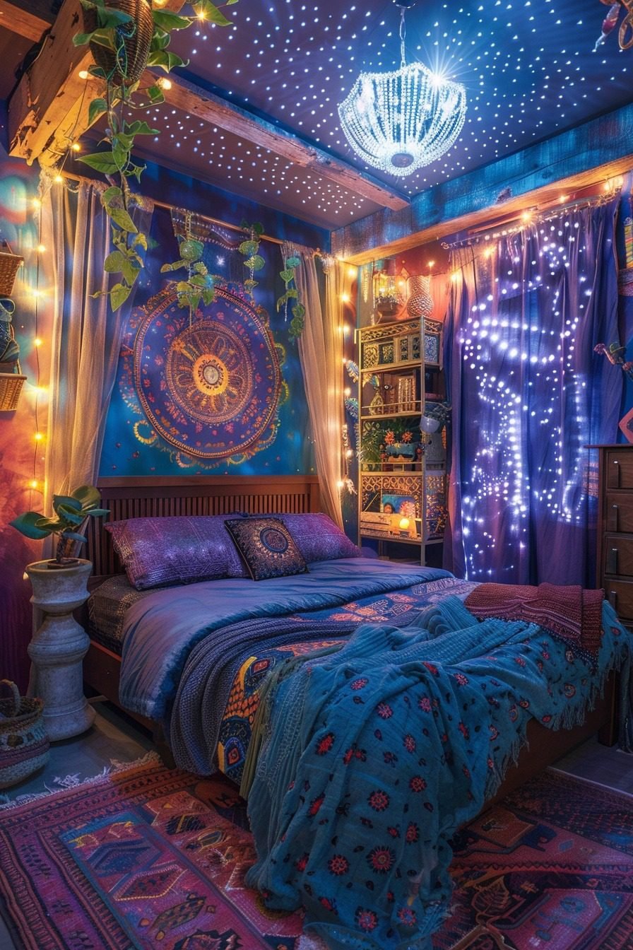 29 Boho Bedroom With Curtain Lights Ideas For A Dreamy Ambiance ...