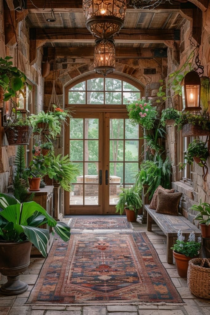 Rustic Hallway with Greenery Accents