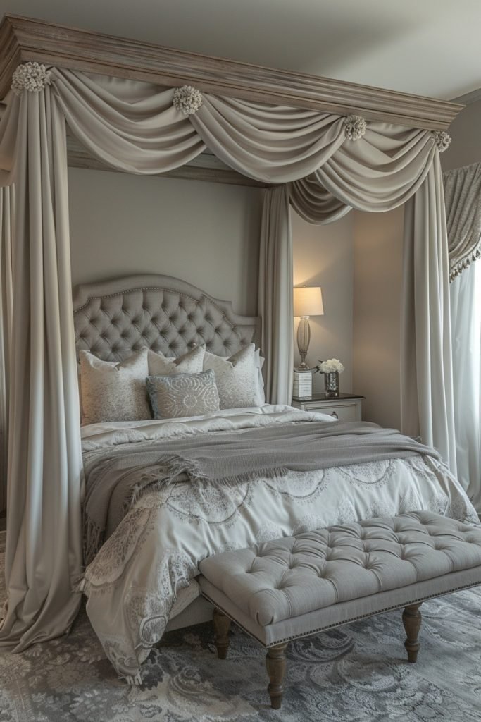 Soft Gray Elegance Canopy Beds