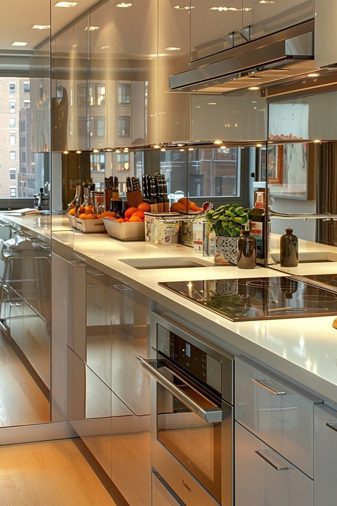 Tiny Kitchen with Mirrored Walls