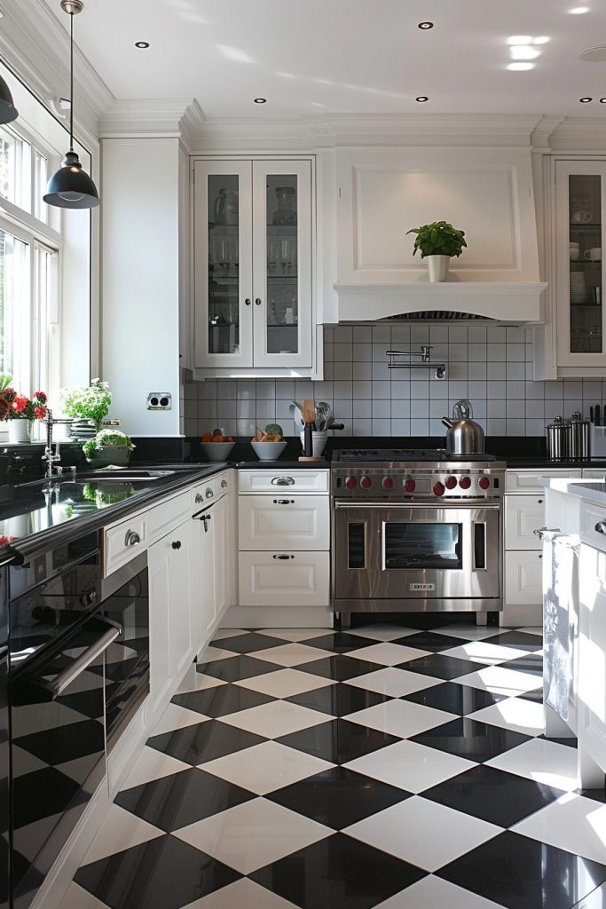 Bold Checkerboard Floor Kitchens