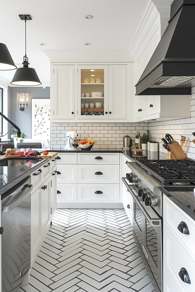 Herringbone Pattern Black and White Floors