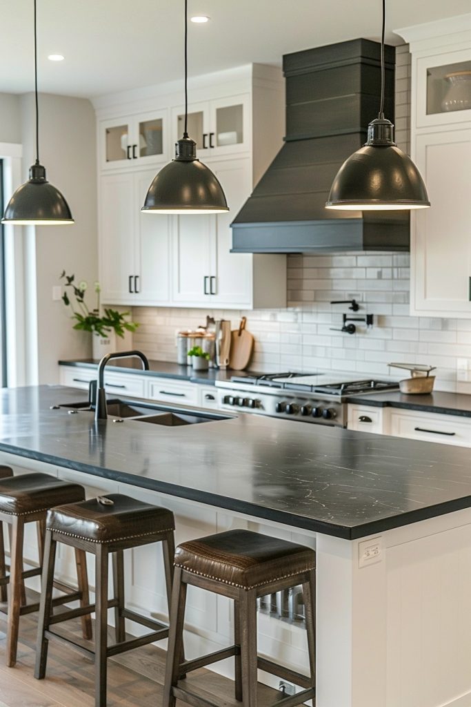 Minimal Black Hardware on White Cabinets