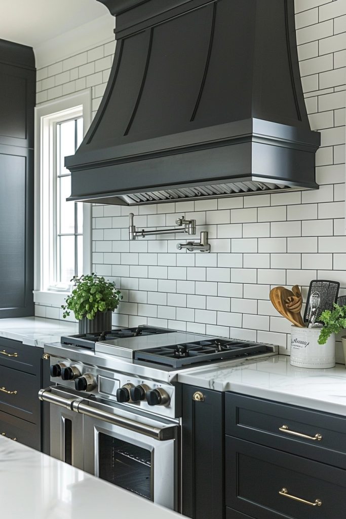 White Subway Tiles with Black Grout