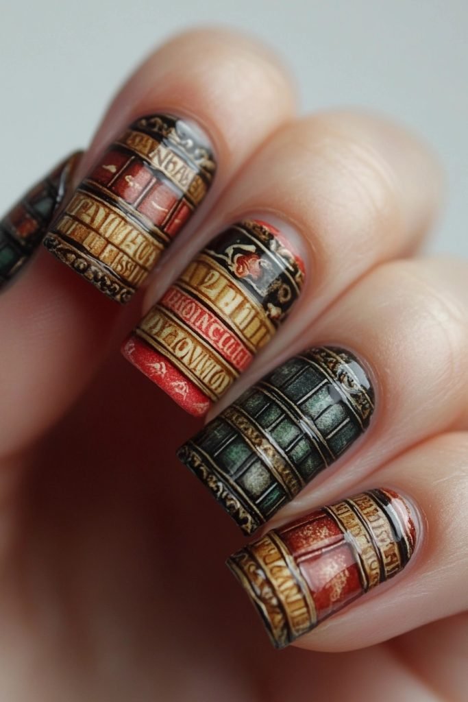 Book Covers back to school nails