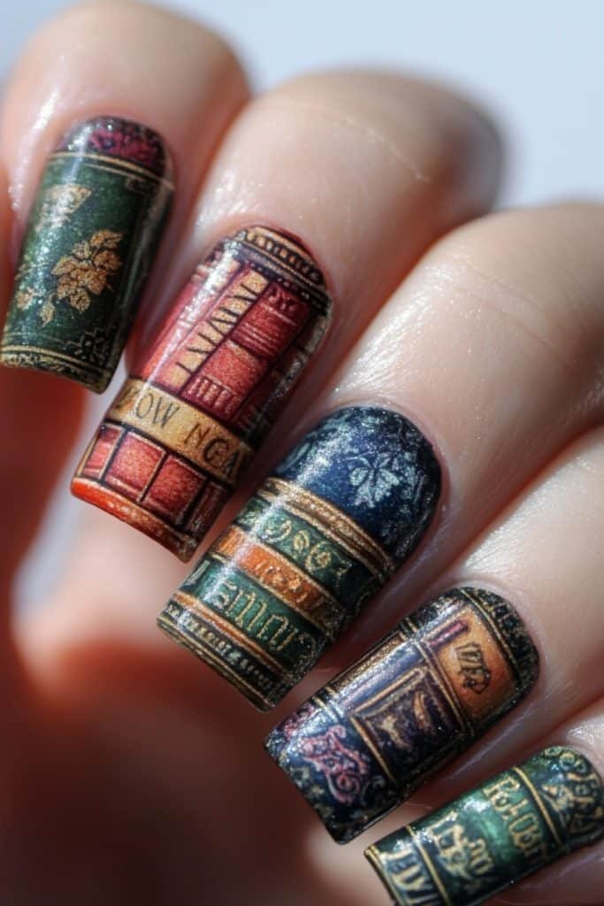 Book Covers back to school nails