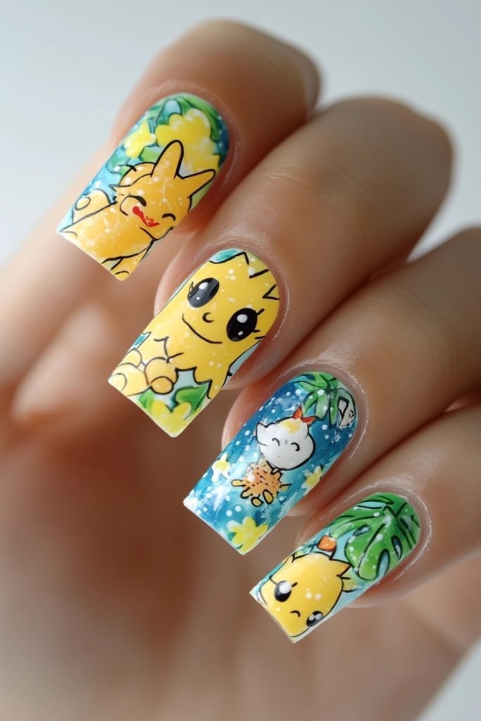 Cartoon Characters back to school nails