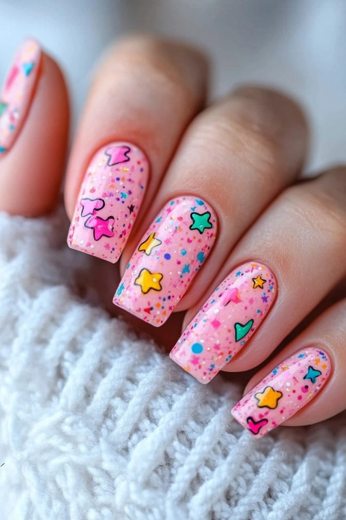 Doodle Art back to school nails