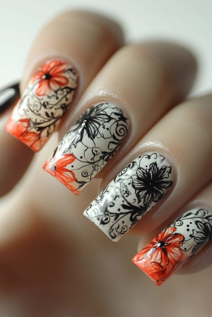 Doodle Art back to school nails