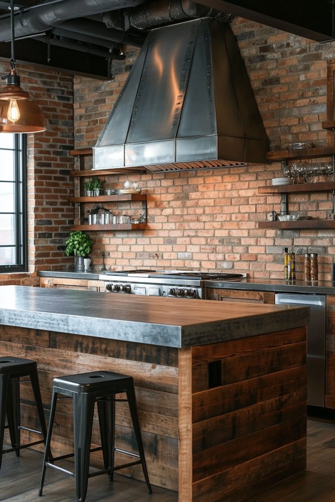 Exposed Brick Industrial Kitchen