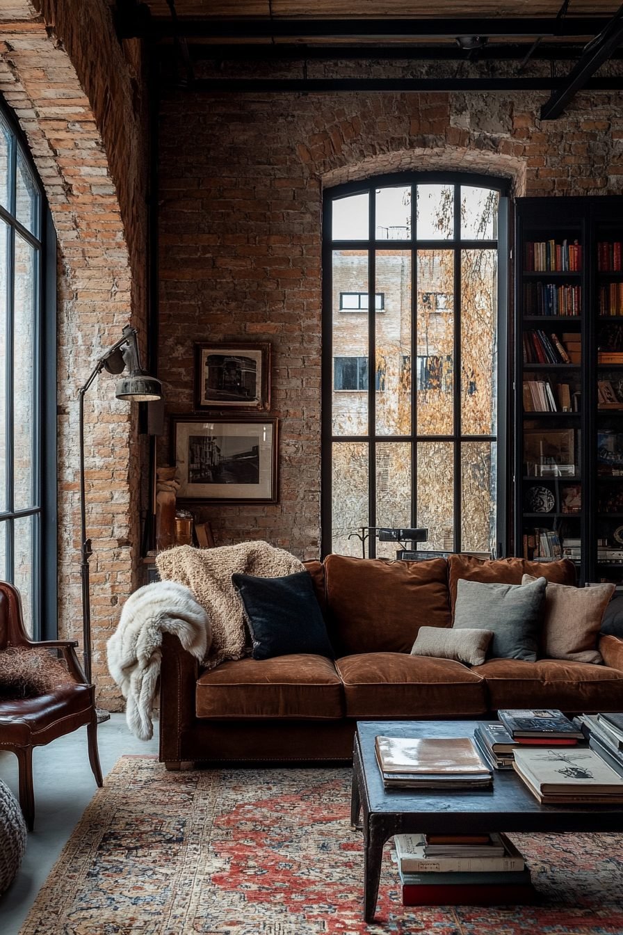 29 Industrial Farmhouse Living Room Ideas For A Unique Touch ... - Exposed Brick Industrial Style Apartment Decor