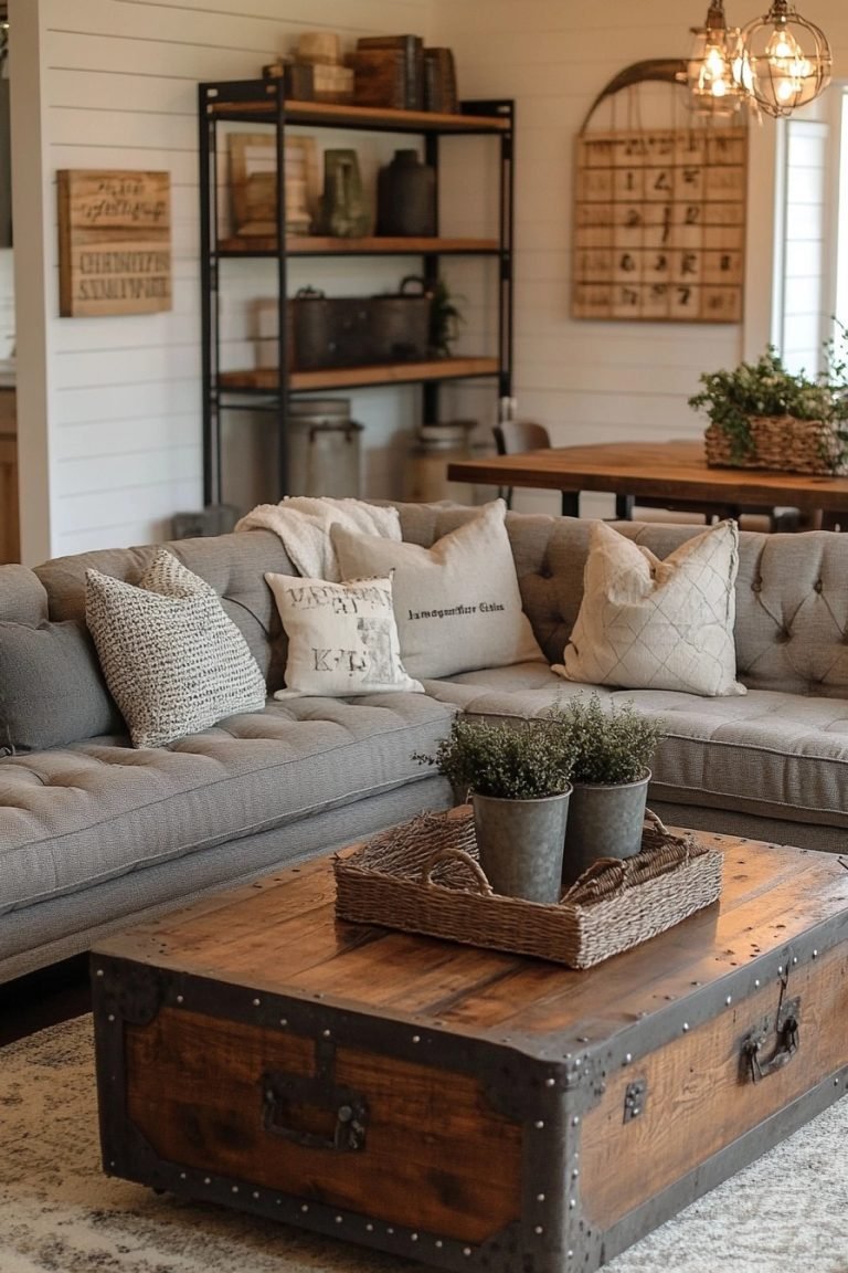 View of 29 Industrial Farmhouse Living Room Ideas For A Unique Touch ...