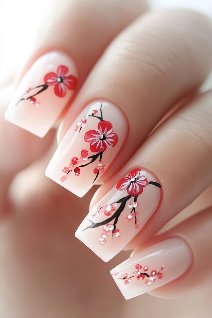 Floral Patterns back to school nails