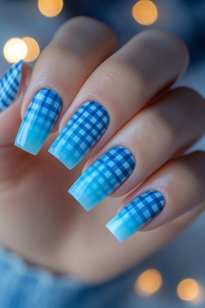 Gingham Check back to school nails