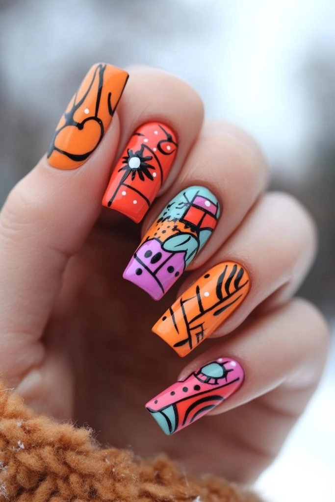 Graffiti back to school nails