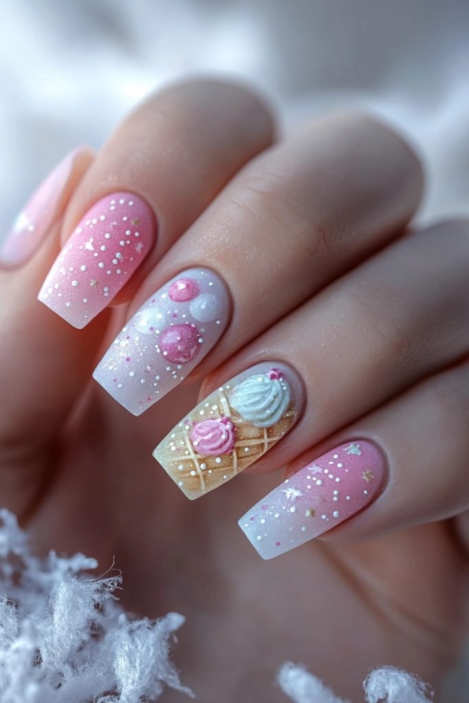 Ice Cream back to school nails