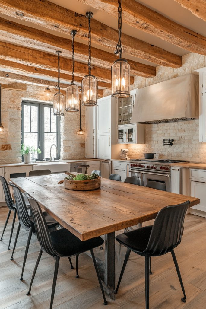 Iron and Wood Beam Kitchen