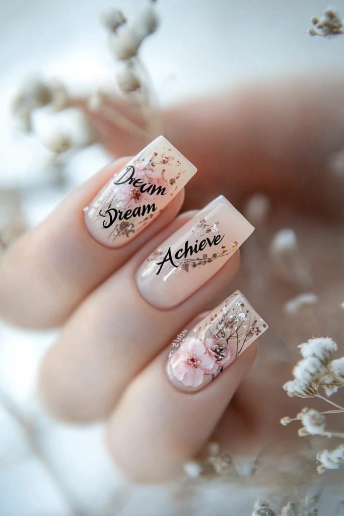 Mini Text back to school nails