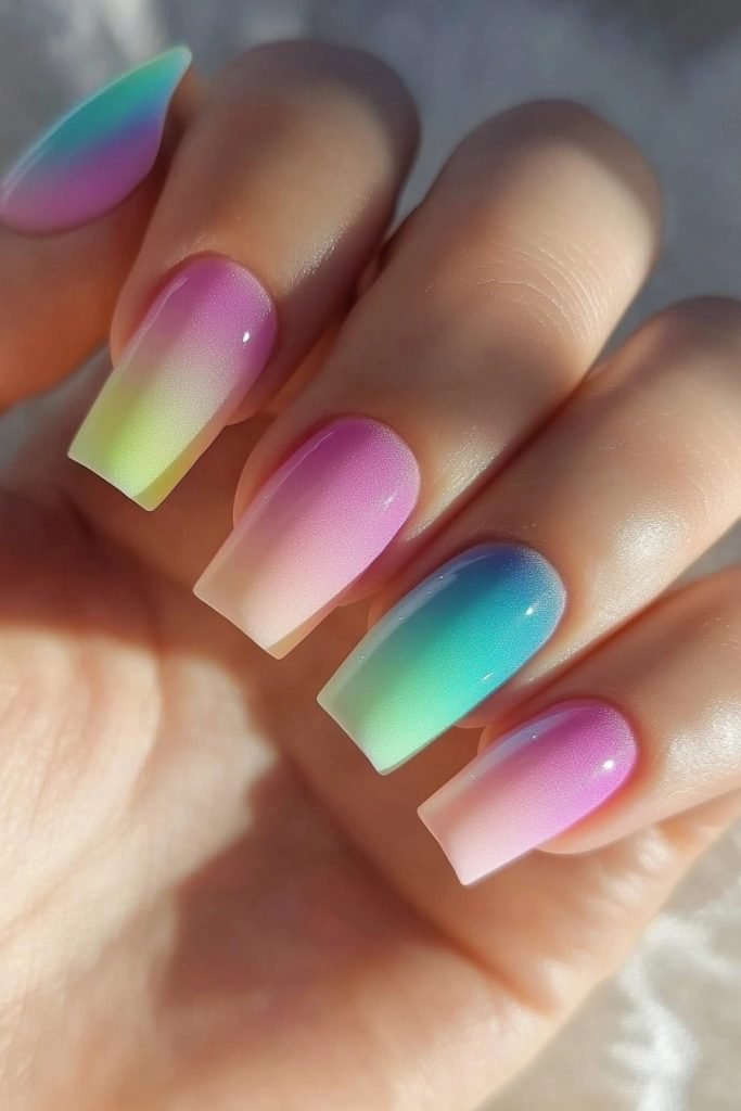 Pastel Rainbow back to school nails