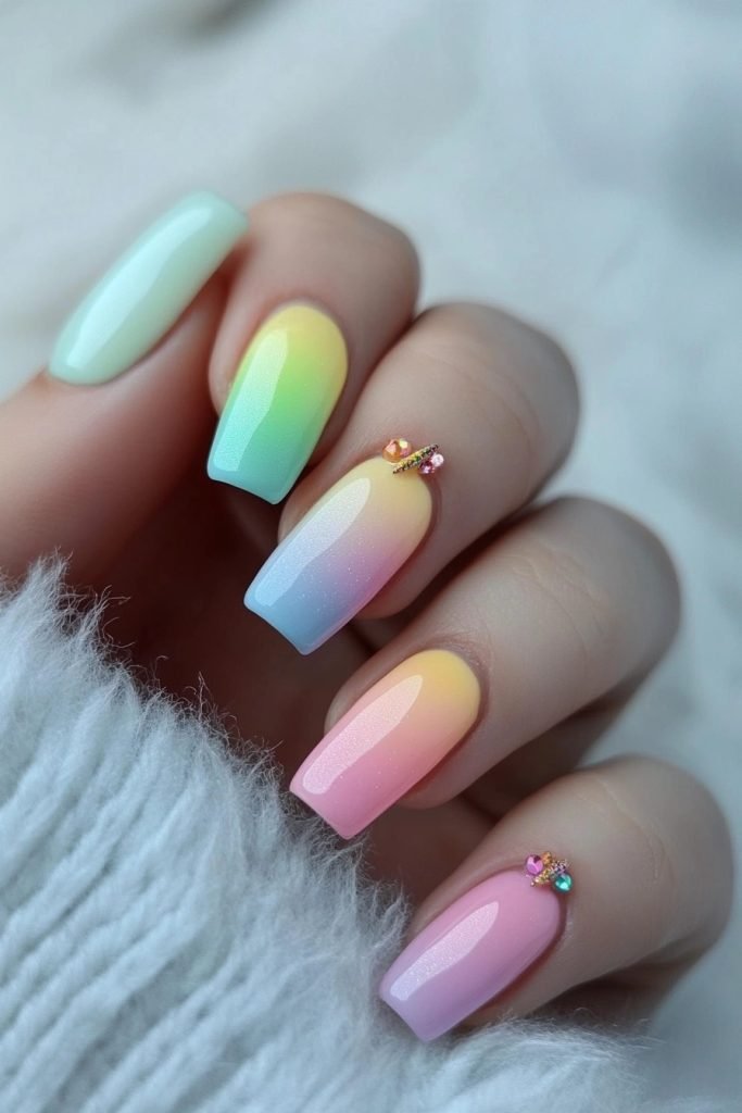 Pastel Rainbow back to school nails