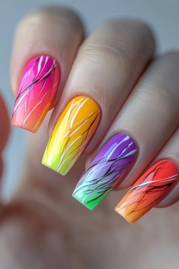 Rainbow Stripes back to school nails