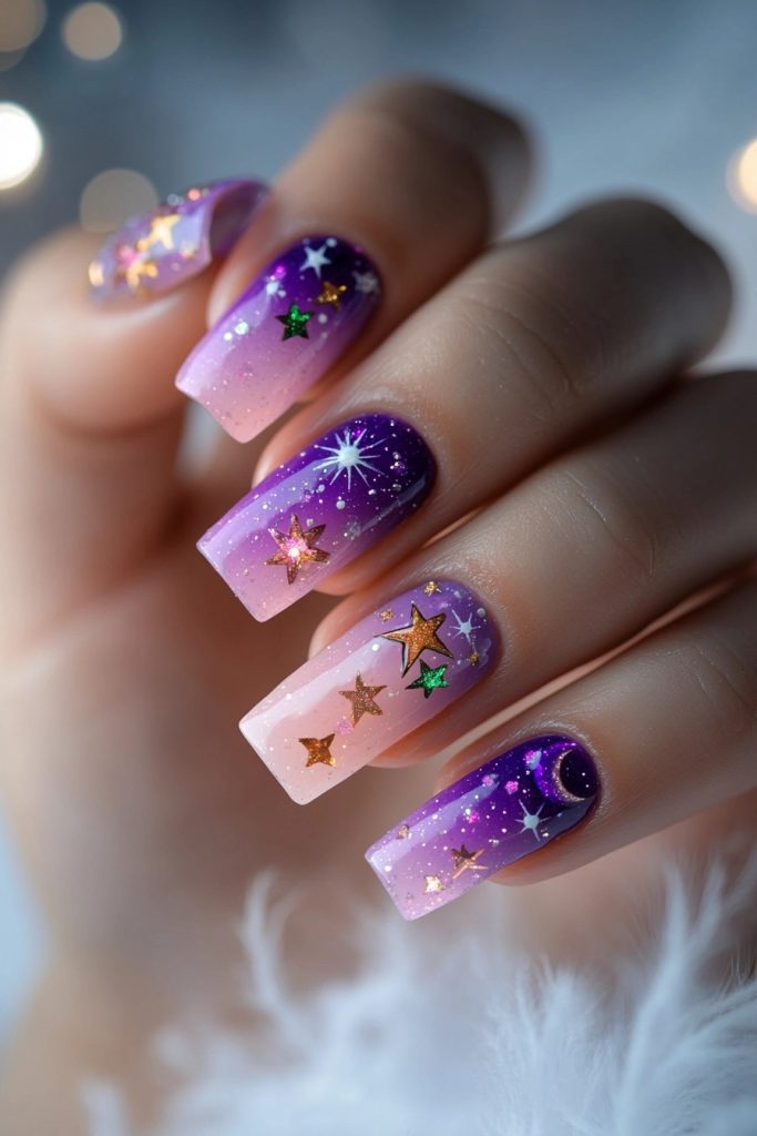 Stars and Moon Paper back to school nails