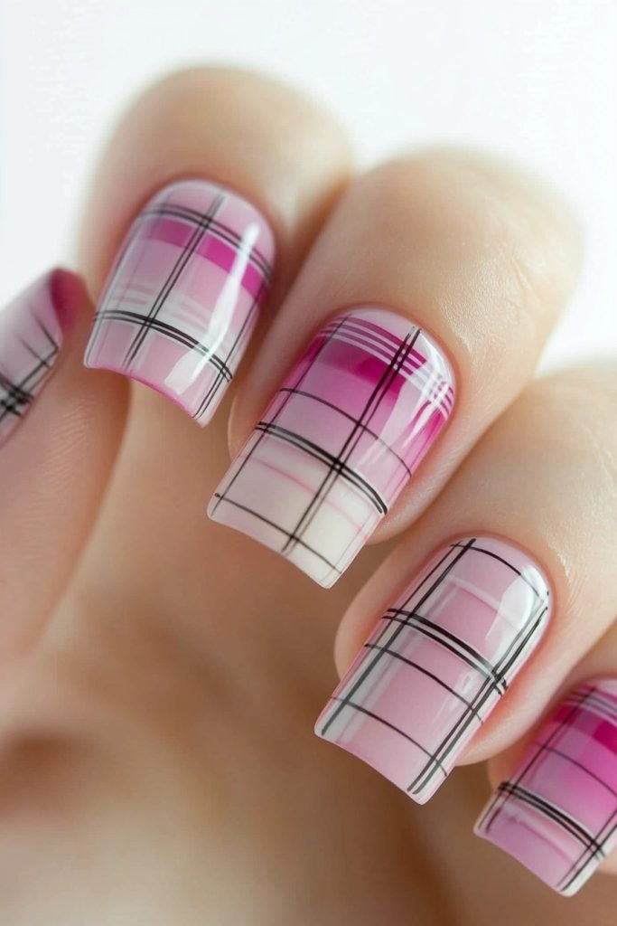 Stripes and Plaid back to school nails