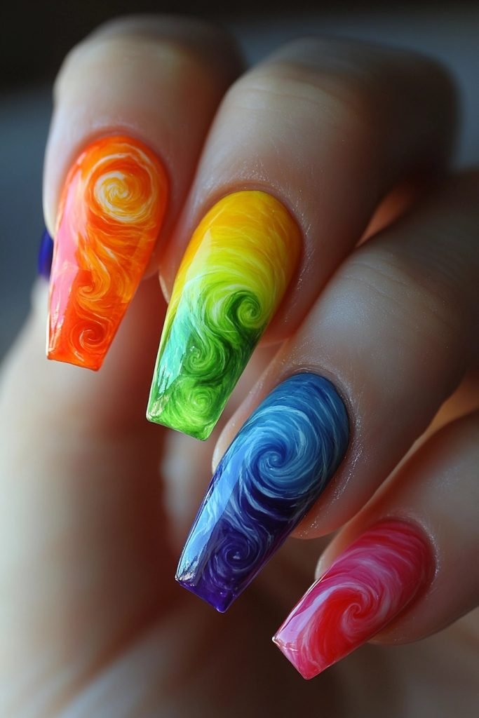 Tie-Dye back to school nails
