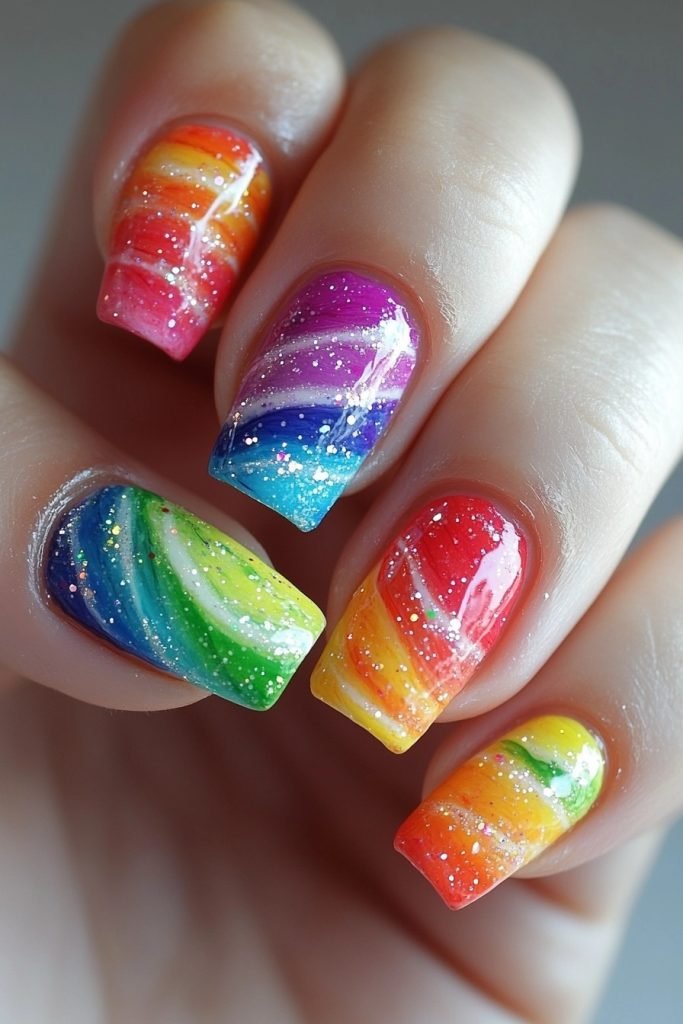 Tie-Dye back to school nails