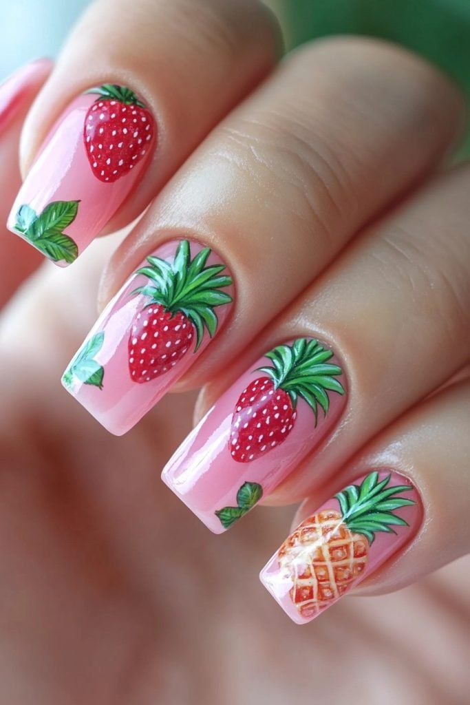 Tropical Fruit back to school nails