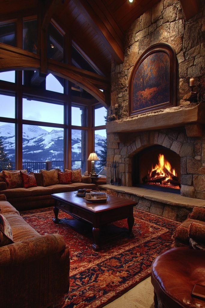 Rustic Stone Fireplace Retreat