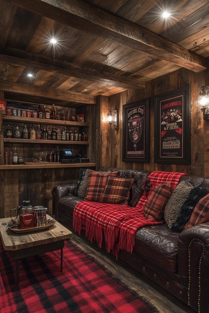 Basement with Rustic Holiday Flair
