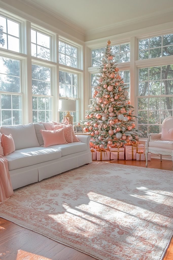 Chic Rose Gold Christmas Sunroom