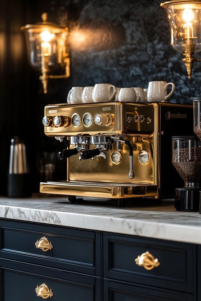 Elegant Gold Accented Coffee Bar