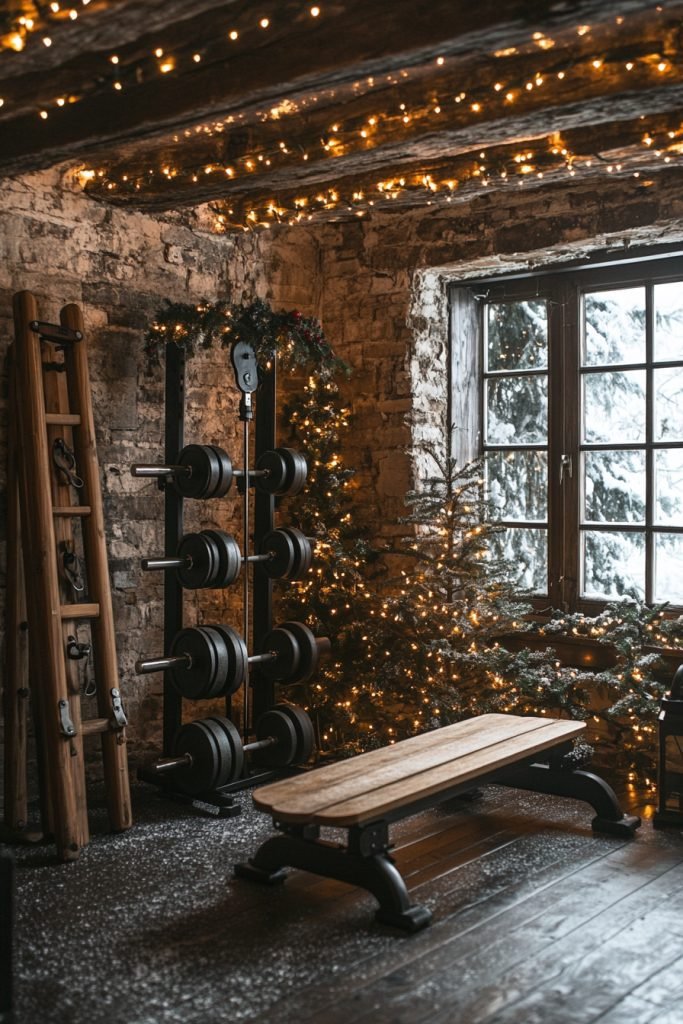 Gym Room with Rustic Holiday Decor