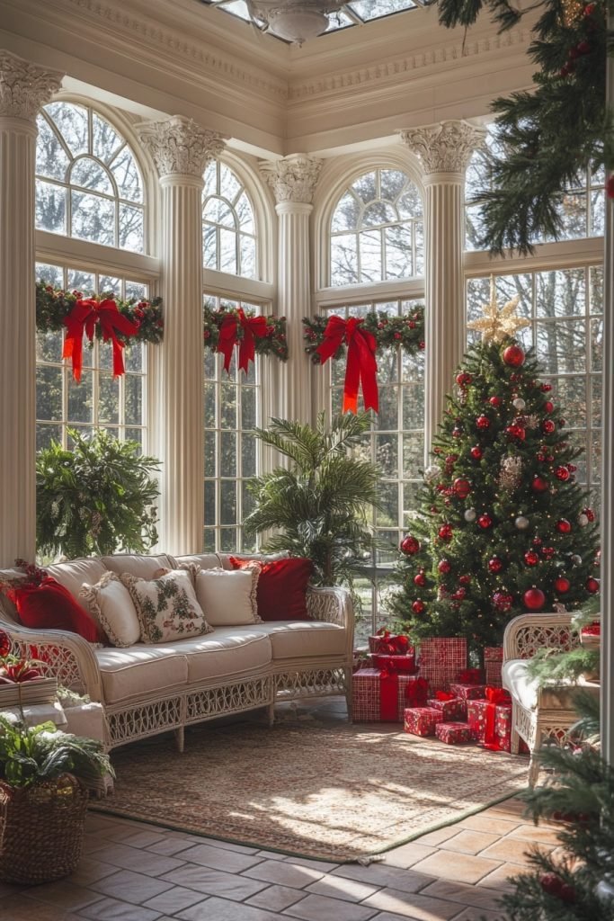 Red Ribbon Christmas Sunroom